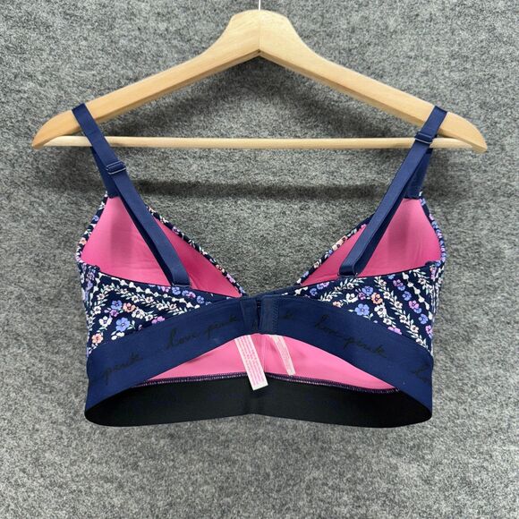 Victoria's Secret Bralette Bra Women 34DD Blue Floral Push Up Wireless Opaque - Picture 2 of 4